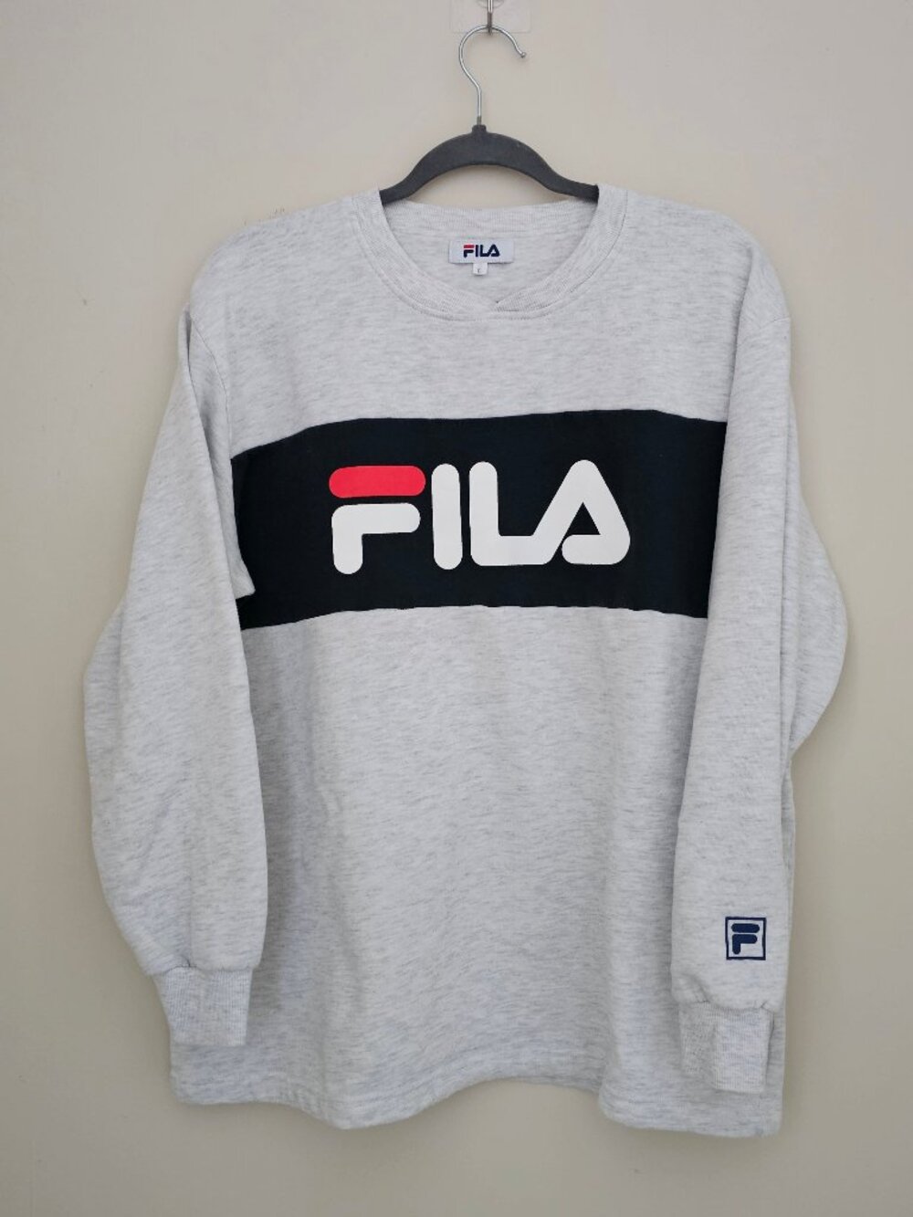 Fila Heather Gray Black Logo Crewneck Sweatshirt Size L